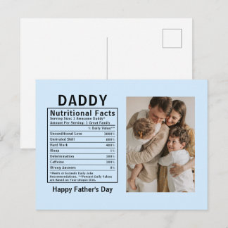 Personalised Father’s Day Daddy Nutritional Facts Postcard