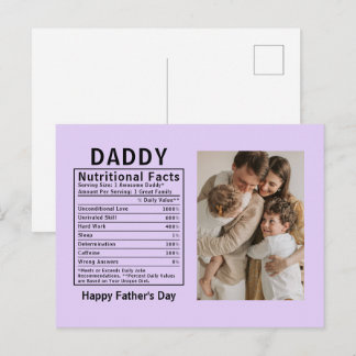 Personalised Father’s Day Daddy Nutritional Facts Postcard