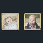 personalised Father's Day gift, baby photo gold Gold Finish Cufflinks<br><div class="desc">A perfect personalised jewellery gift for many occasions with a photos and names of your loved ones. The design is ready to personalise: customise it using the boxes on the right hand side of the item to select the shape and finish of cufflinks, then press "Personalise this template" to edit...</div>