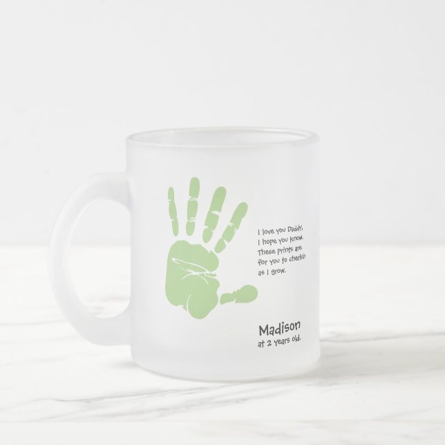 Personalised Father's Day handprint gift Frosted Glass Coffee Mug (Left)