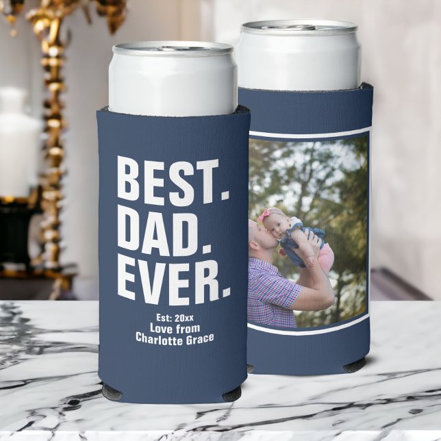 Personalised Fathers Day Photo Gift Best Dad Ever Seltzer Can Cooler (Creator Uploaded)