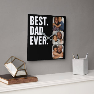 Personalised Fathers Day Photo Gift Best Dad Ever Square Wall Clock