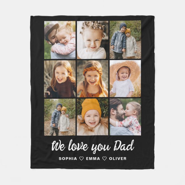 Personalised Fathers Day Photo Instagram Collage Fleece Blanket (Front)
