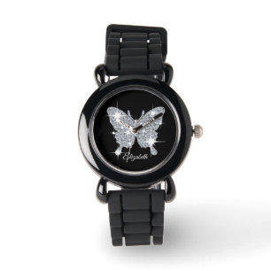 Personalised faux diamond sparkle butterfly design watch