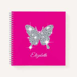 Personalised faux diamond sparkle butterfly notebook