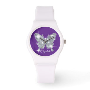Personalised faux diamond sparkle butterfly watch