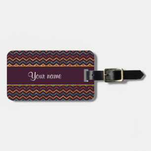 Personalised Faux Glitter Chevrons on Purple Luggage Tag