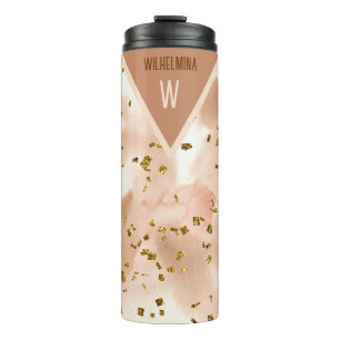 Personalised Faux Gold Brown & Pink Thermal Tumbler