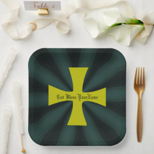 Personalised Faux Gold Byzantine Christian Cross Paper Plate