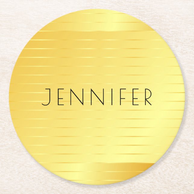 Personalised Faux Gold Elegant Modern Template Round Paper Coaster (Front)