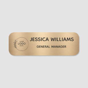 Personalised Faux Gold Employee Name Tag with Logo