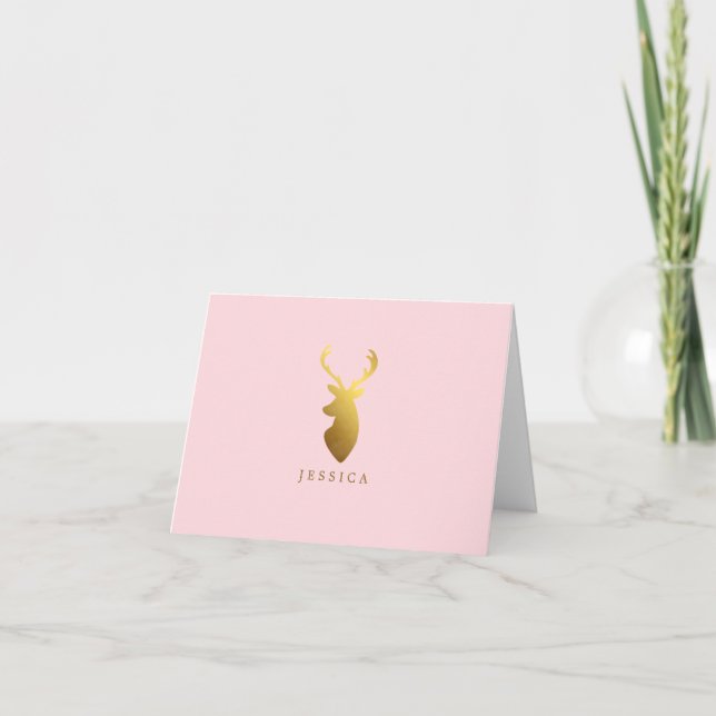 Personalised Faux Gold Foil Deer Head Note Card (Front)