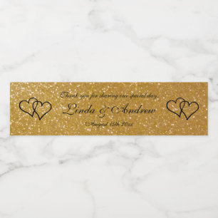 Personalised faux gold glitter wedding party favou water bottle label
