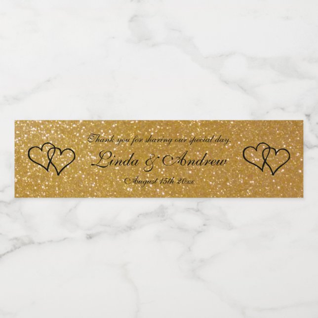 Personalised faux gold glitter wedding party favou water bottle label (Single Label)