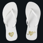 personalised faux gold love hearts with arrow jandals<br><div class="desc">For a married couple,  a romantic design with their initials (Mr.   Mrs.) in a graphic faux golden heart with an arrow on white...  to bring comfort and ease to all your wedding planning events...   perfect to wear after the wedding</div>