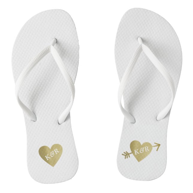personalised faux gold love hearts with arrow jandals (Footbed)