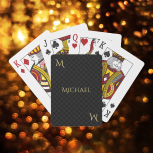 Personalised Faux Gold Monogram Name Checks Poker Playing Cards