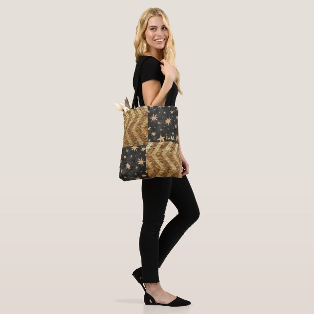 Personalised Faux Gold Stars & Stripes Design Tote Bag (On Model)