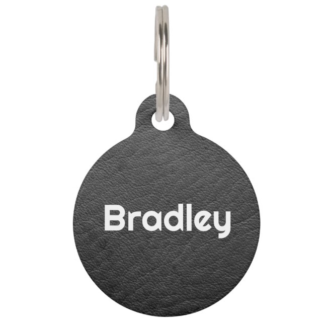 Personalised Faux Leather Black Pet Tag (Front)
