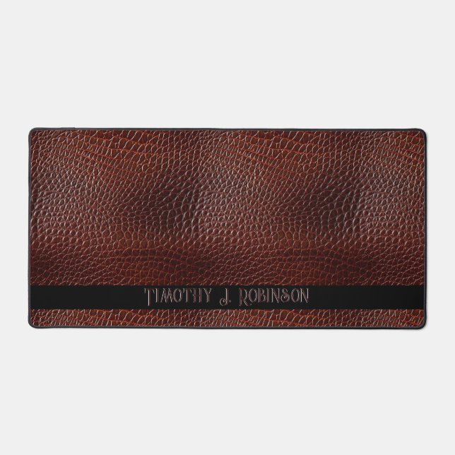 Personalised Faux Leather Brown Embossed Desk Mat (Front)