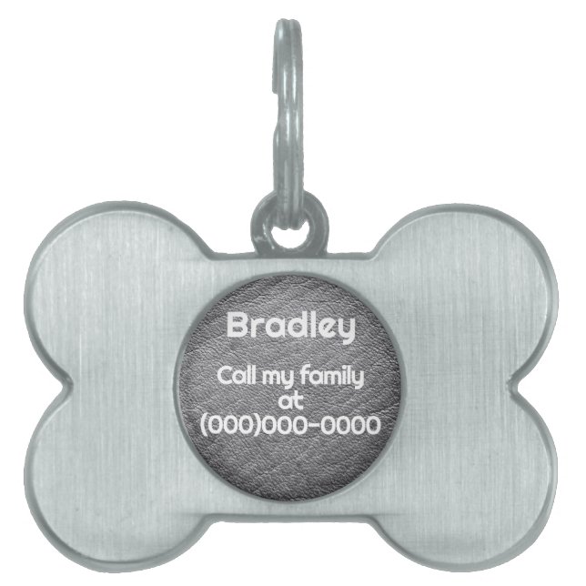 Personalised Faux Leather Grey Pet ID Tag (Front)