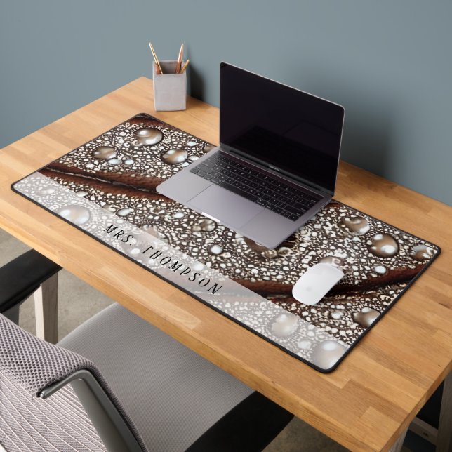 Personalised Faux Leather Rhinestone Desk Mat (Office 2)