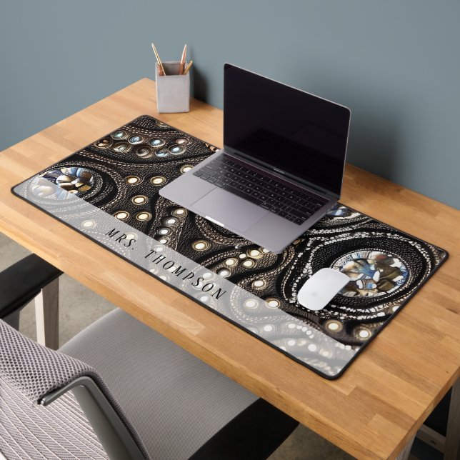 Personalised Faux Leather Rhinestone Desk Mat (Office 2)