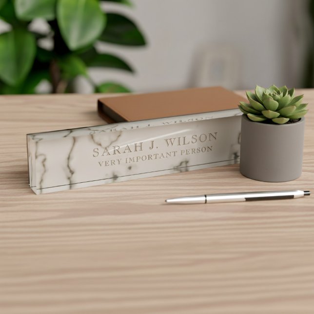 Personalised Faux Marble VIP Block Desk Name Plate (Home office essential! You are a very important person. Add your name)