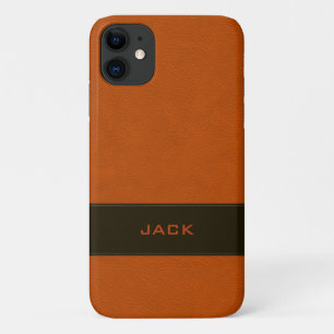 Personalised Faux Orange Leather iPhone 11 Case