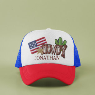 Personalised Faux Patches Howdy USA Flag Trucker Hat