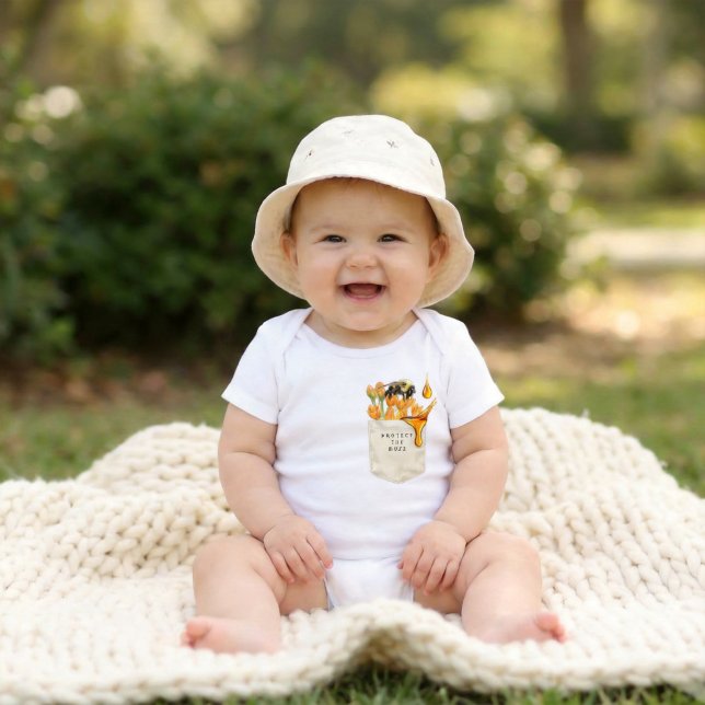 Personalised Faux Pocket Bee Baby Bodysuit (Personalized Little Pollinators Faux Pocket Bee Baby Bodysuit)