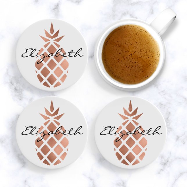 Personalised faux rose gold foil pineapple coaster (Creator Uploaded)