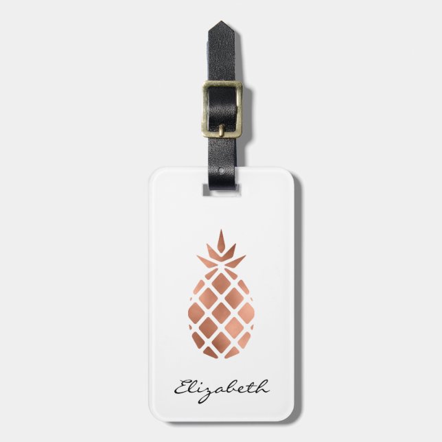 Personalised Faux Rose Gold Foil Pineapple Luggage Tag (Front Vertical)