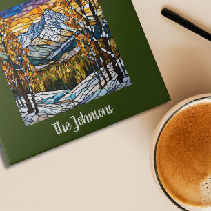 Personalised Faux Stained Glass Mountain Landscape Tile