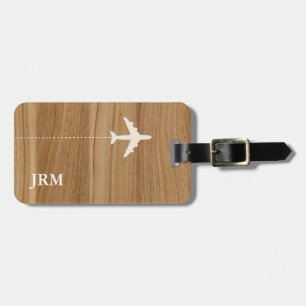 personalised faux wood rustic aeroplane travel luggage tag