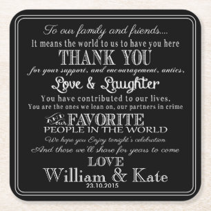 personalised Favour wedding coaster Thank you