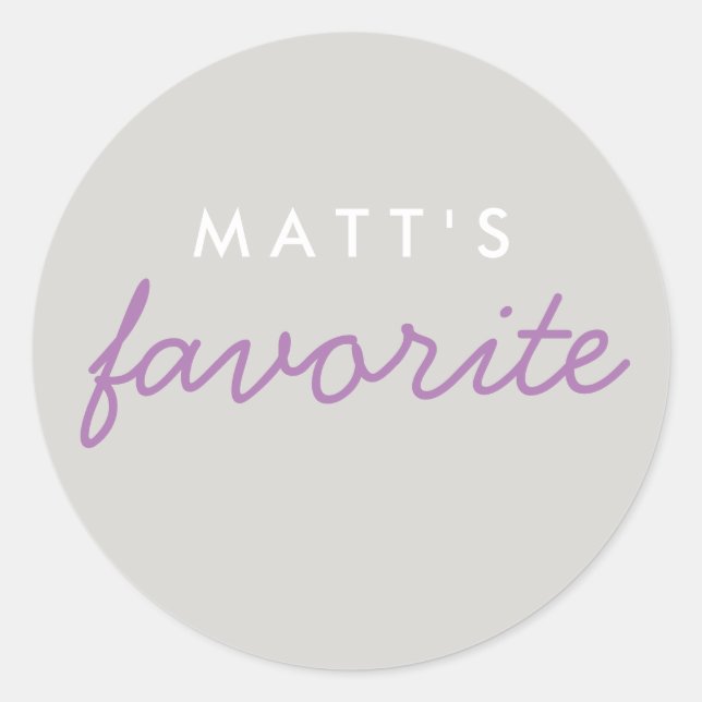 Personalised Favourite Lavender Purple Grey Grey Classic Round Sticker (Front)