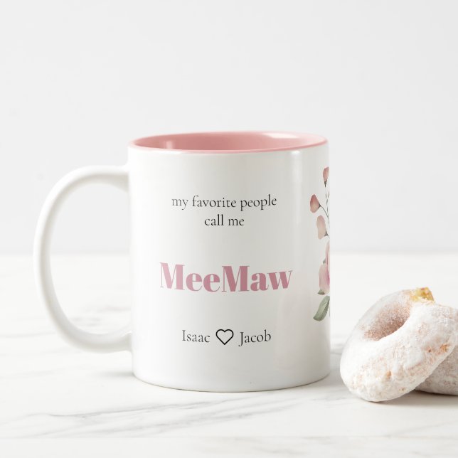 Personalised Favourite People Pink Grandma Two-Tone Coffee Mug (With Donut)