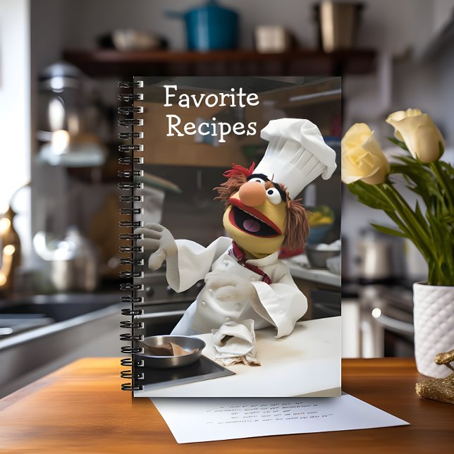 Personalised Favourite Recipes  Notebook (Recipe book with puppet chef stands on top of a kitchen counter)