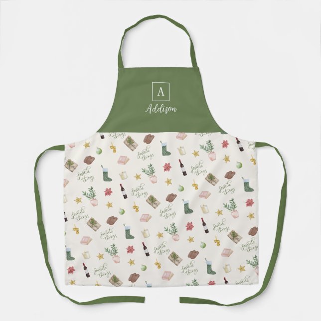 Personalised Favourite Things Christmas Apron (Front)