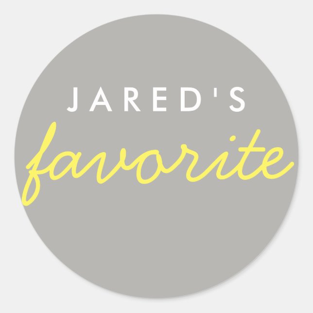 Personalised Favourite Yellow Purple Grey Grey Classic Round Sticker (Front)