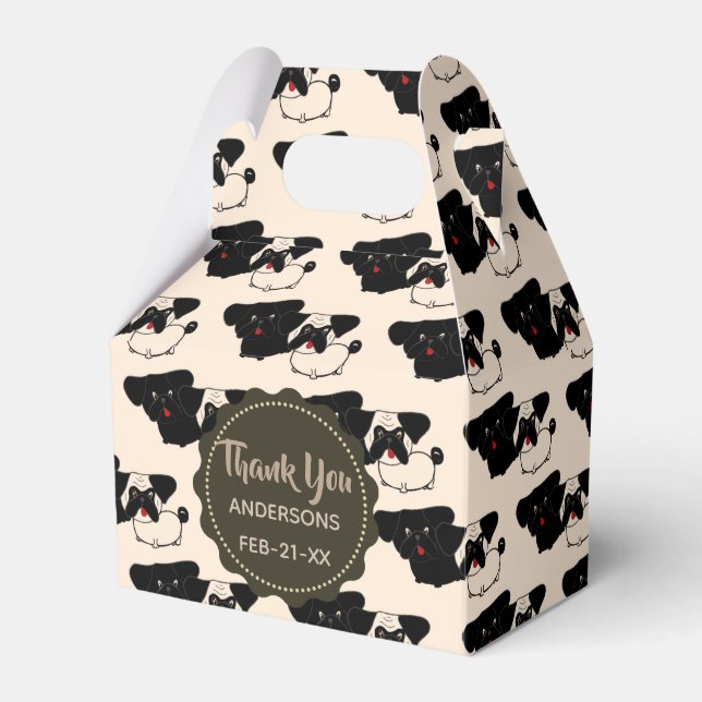 Personalised Fawn Black PUGS Favour Gable Boxes (Front Side)