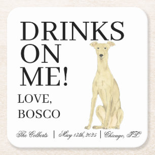 Personalised Fawn Greyhound Dog Wedding Square Paper Coaster