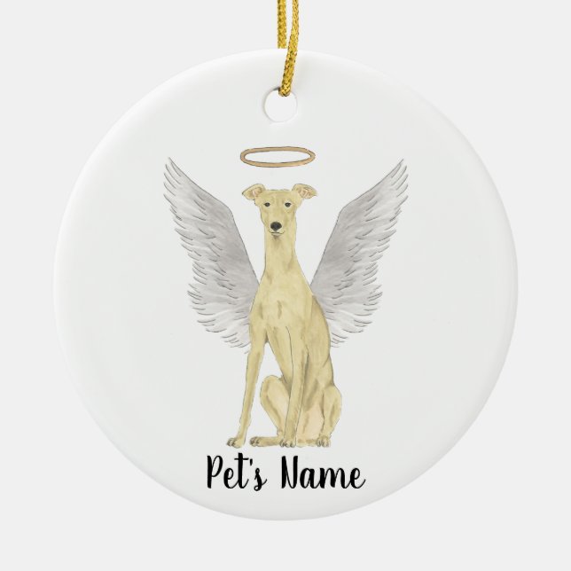 Personalised Fawn Greyhound Sympathy Memorial Ceramic Tree Decoration (Front)