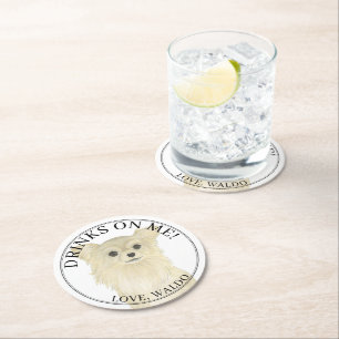 Personalised Fawn Long Haired Chihuahua Wedding Round Paper Coaster