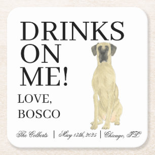 Personalised Fawn Masked Great Dane Wedding Square Paper Coaster