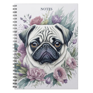 Personalised Fawn Pug Watercolor Floral Notebook