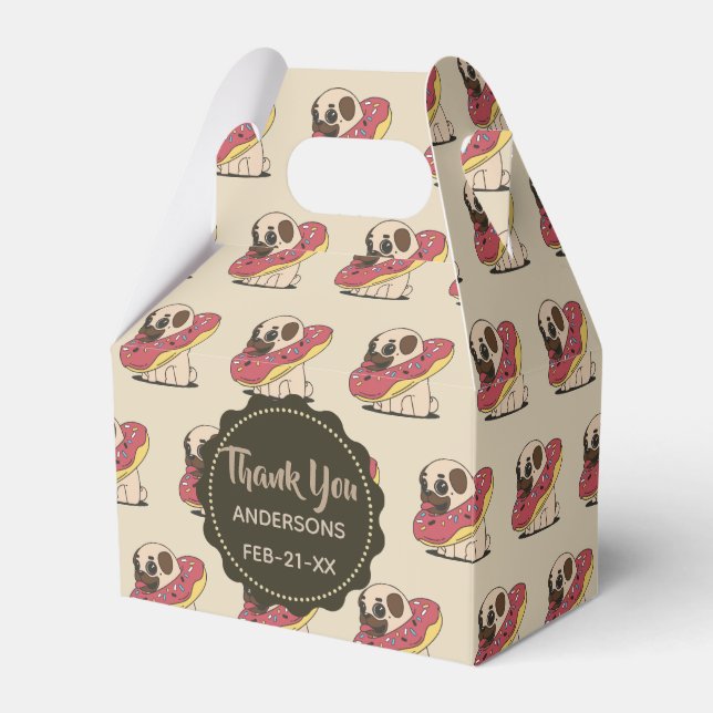 Personalised Fawn PUGS Doughnuts Favour Gable Box (Front Side)