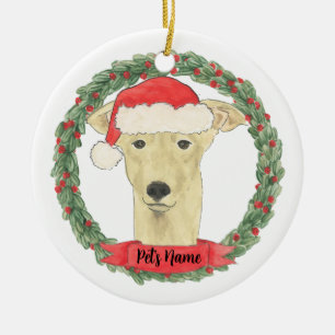 Personalised Fawn Tan Greyhound Christmas Ceramic Tree Decoration