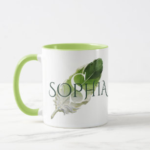 Personalised Feather Monogram Sage Green Mug
